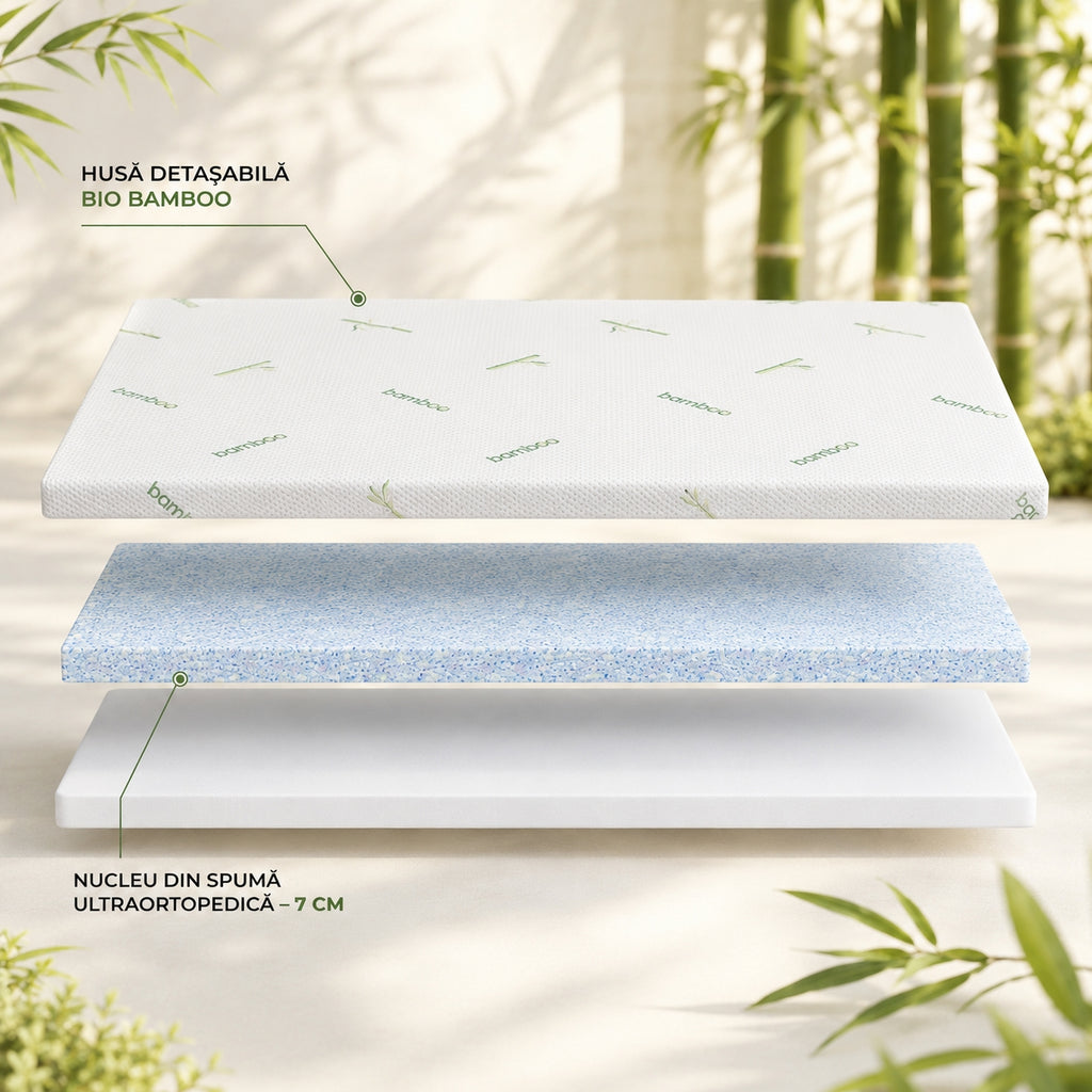 Topper Extra Confort 7 cm cu Husă Detașabilă Bio Bamboo