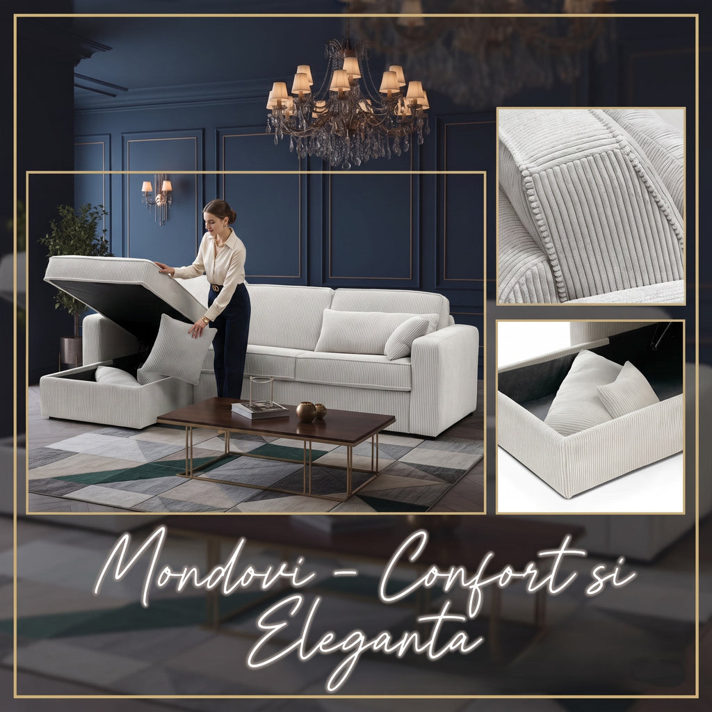 Colțar extensibil MONDOVI 4 locuri cu saltea 140×190 cm, reversibil stânga/dreapta (C3+M)