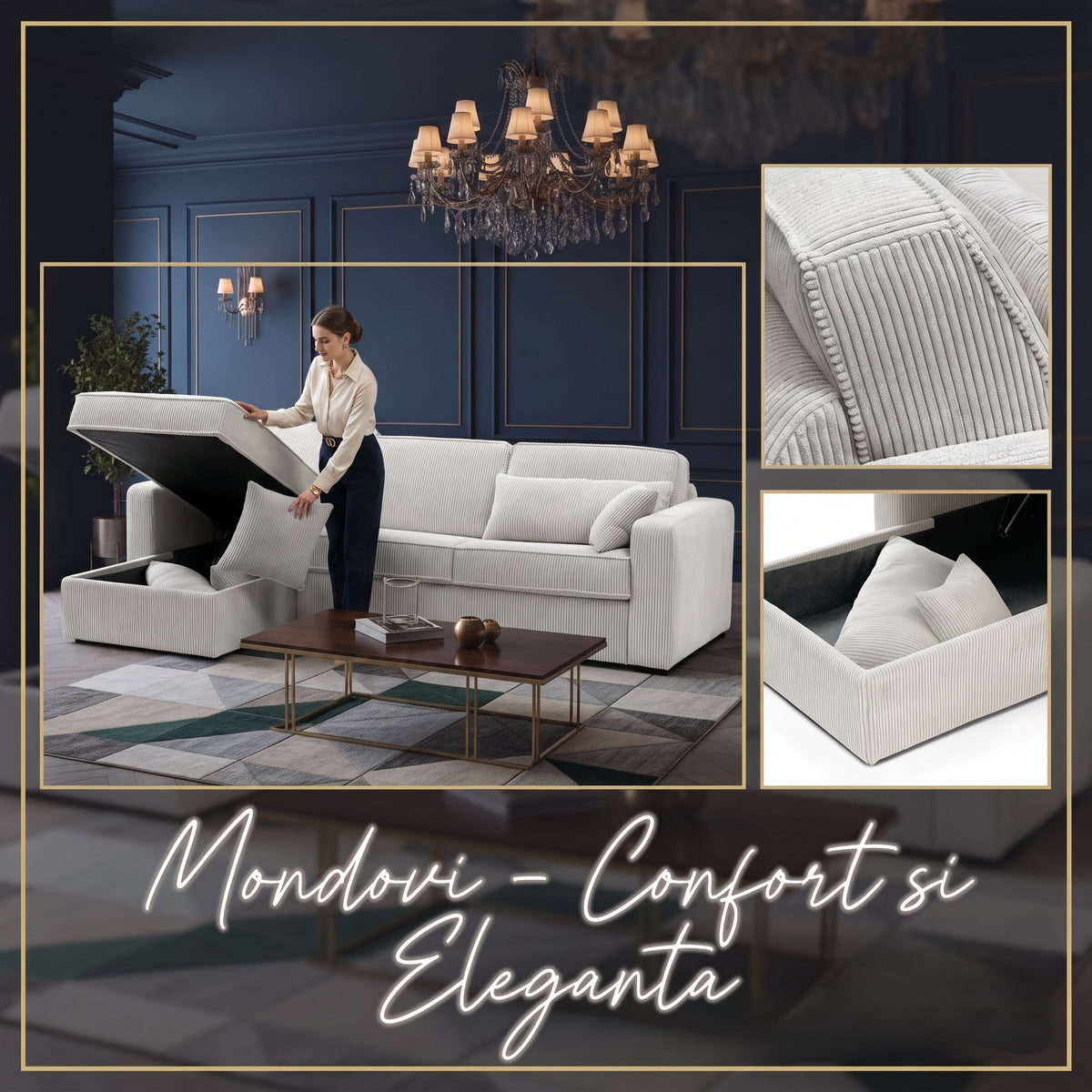 Colțar extensibil MONDOVI 4 locuri cu saltea 140×190 cm, reversibil stânga/dreapta (C3+M)