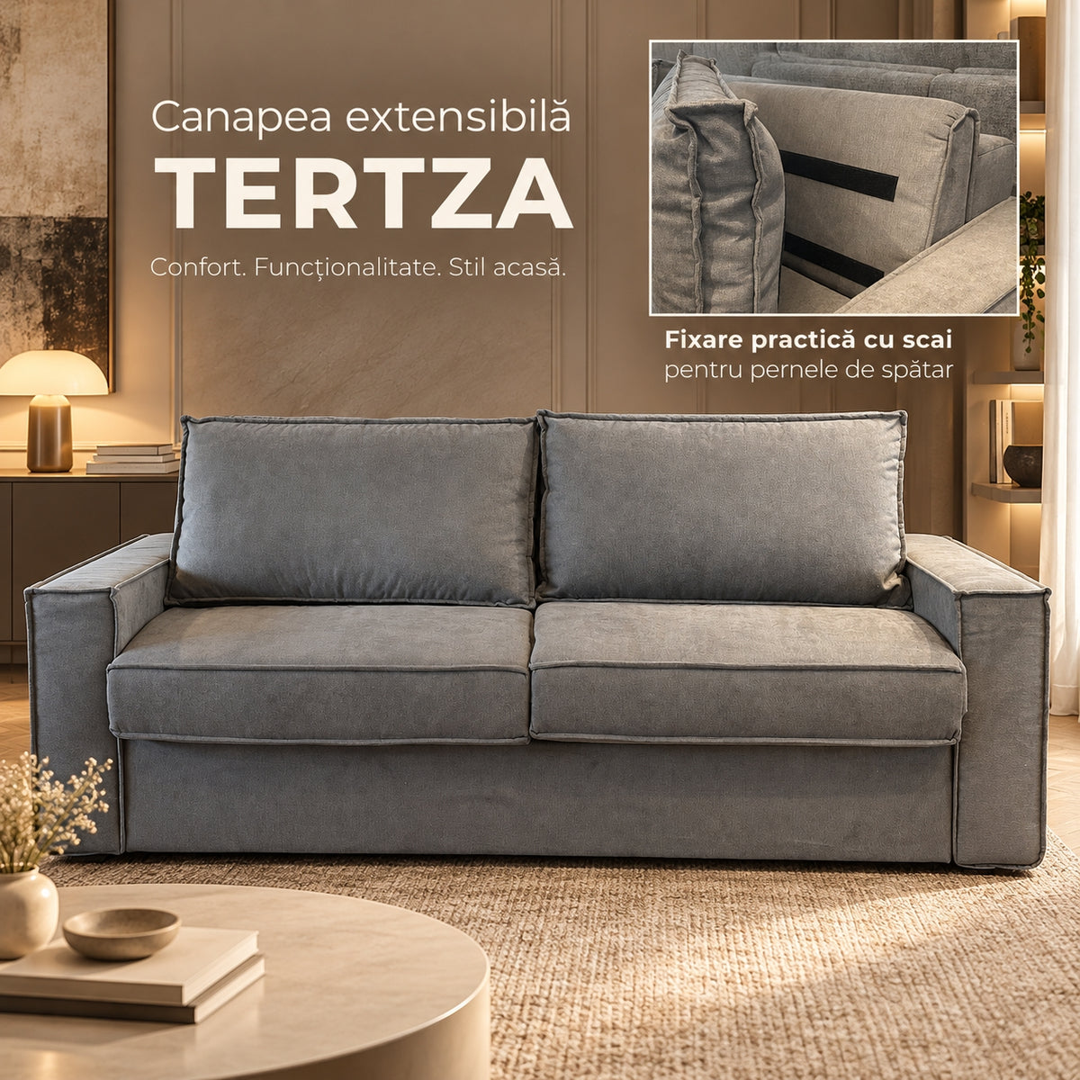 Canapea extensibilă TERTZA C2, cu saltea 120x190x20 cm
