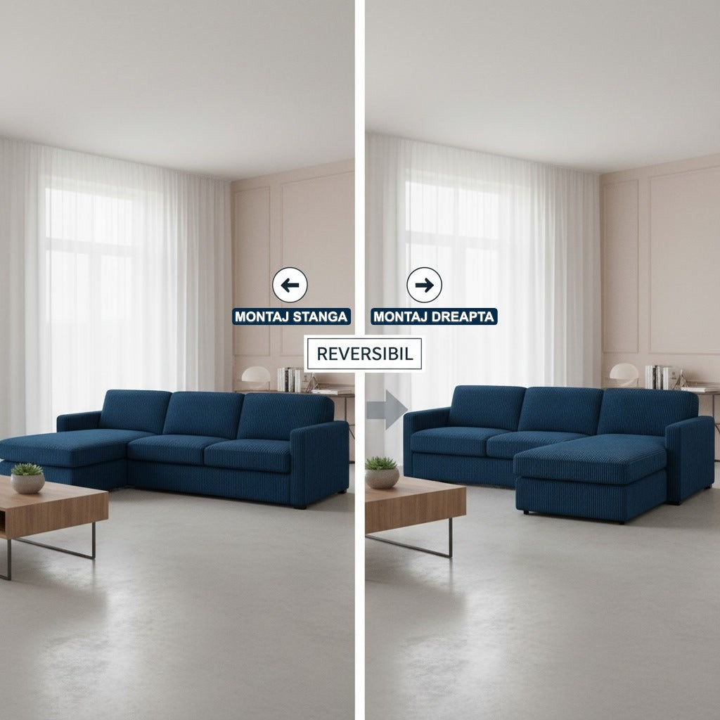 Colțar extensibil Modena 3 locuri cu saltea 120×190 cm, reversibil stânga/dreapta (C2+M)