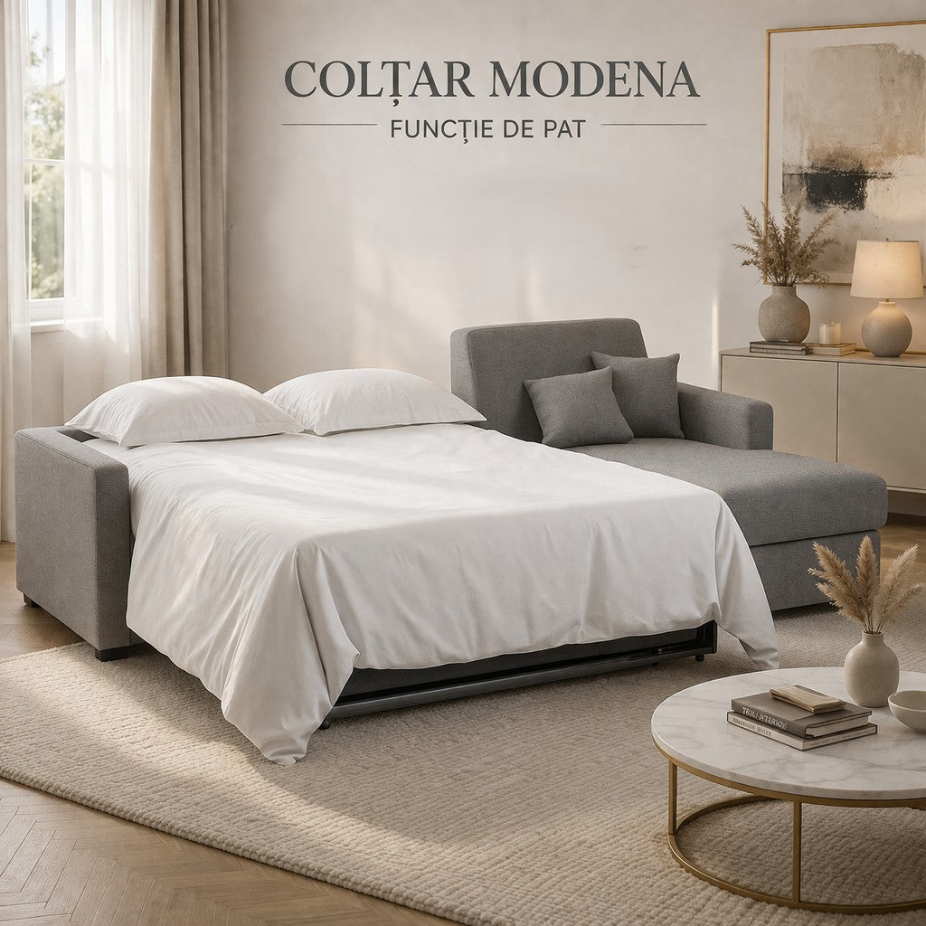 Colțar extensibil Modena 5 locuri cu saltea 160×190 cm, reversibil stânga/dreapta (C4+M)