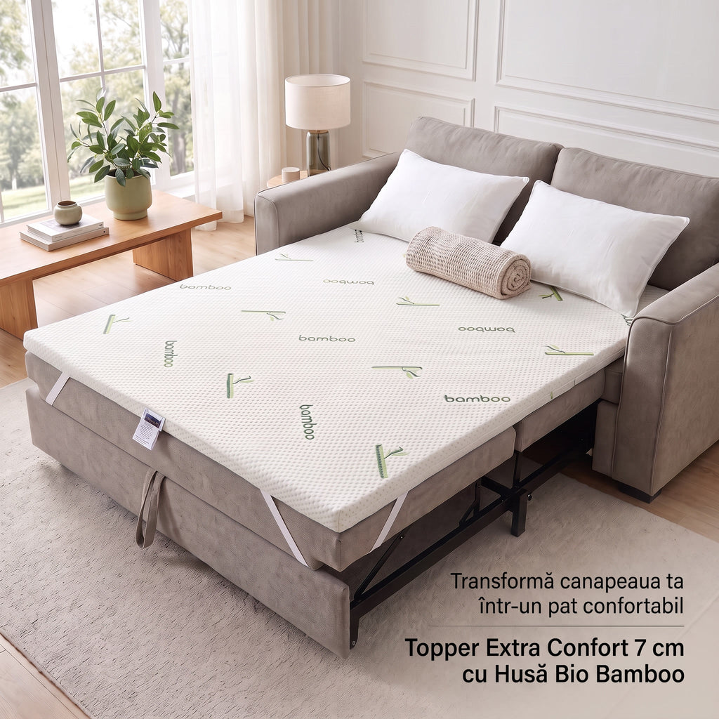 Topper Extra Confort 7 cm cu Husă Detașabilă Bio Bamboo