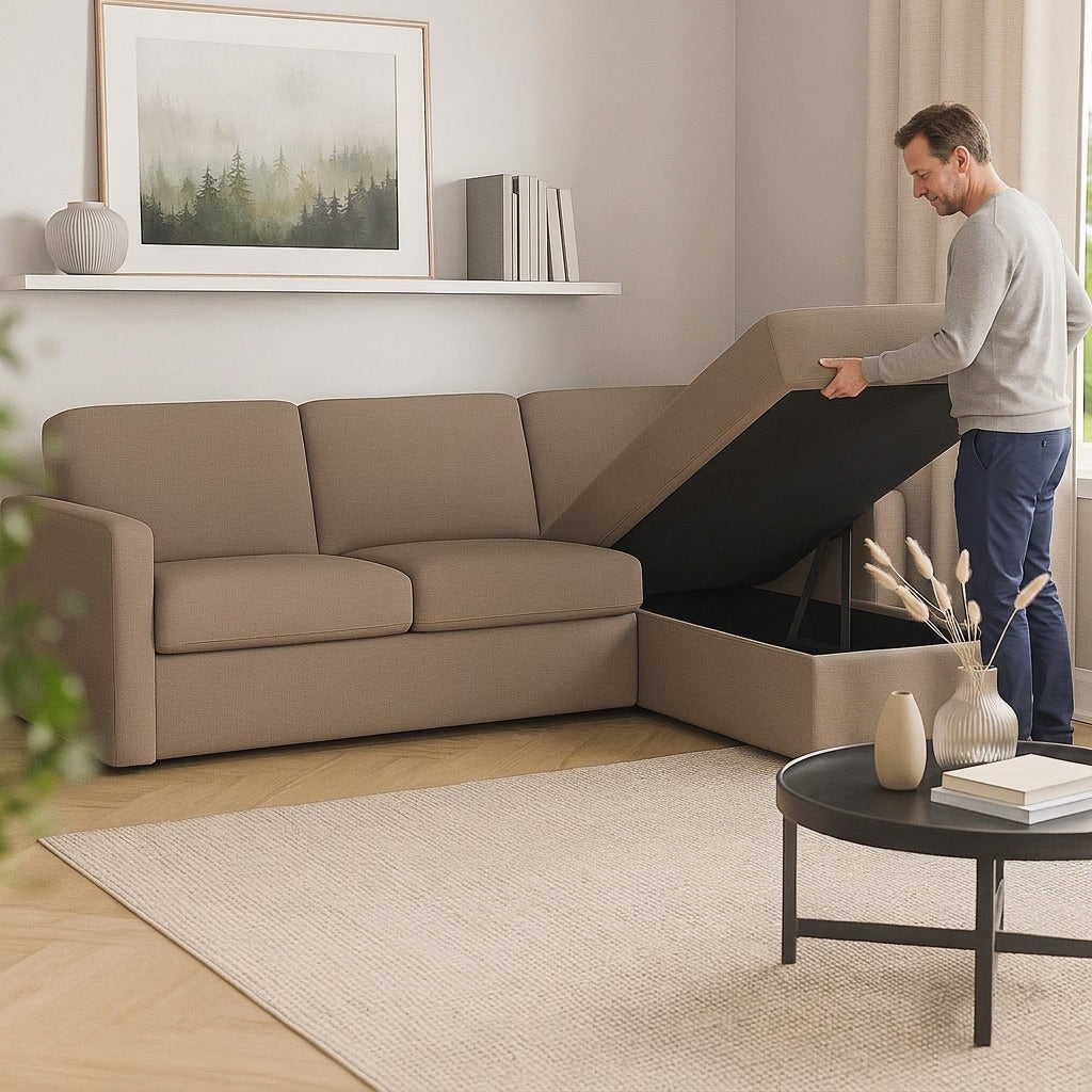 Colțar extensibil Modena 4 locuri cu saltea 140×190 cm, reversibil stânga/dreapta (C3+M)