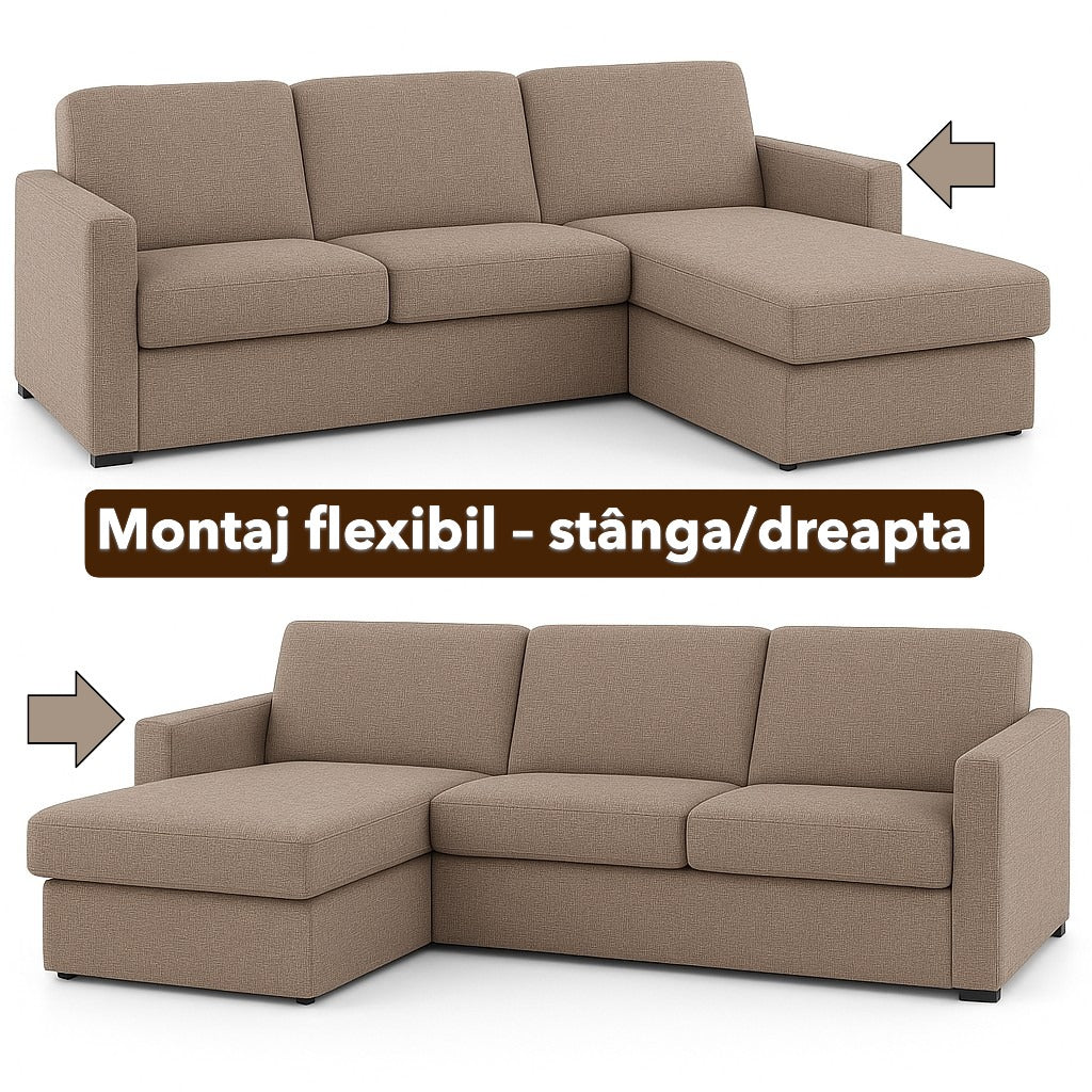 Colțar extensibil Modena 4 locuri cu saltea 140×190 cm, reversibil stânga/dreapta (C3+M)