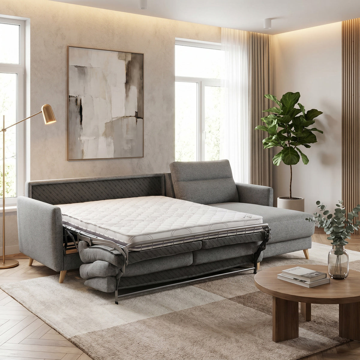 Colțar extensibil PAOLA 3 locuri cu saltea 120×190 cm, reversibil stânga/dreapta (C2+M)