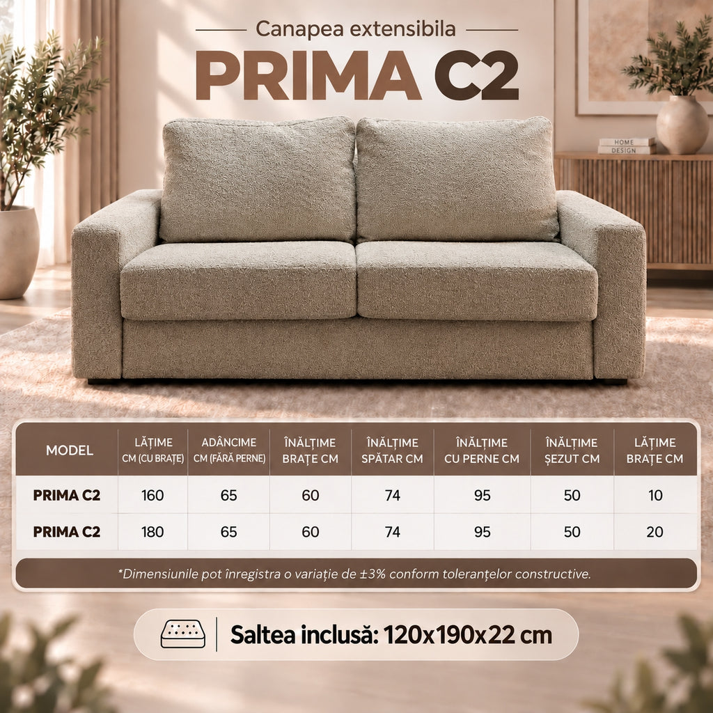 Dimensiuni canapea extensibilă PRIMA C2