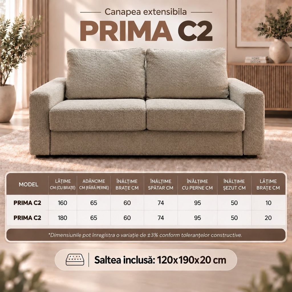 Dimensiuni canapea extensibilă PRIMA C2