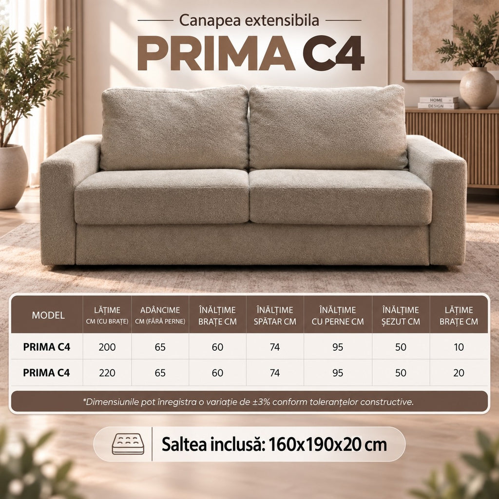 Dimensiuni canapea extensibilă PRIMA C4