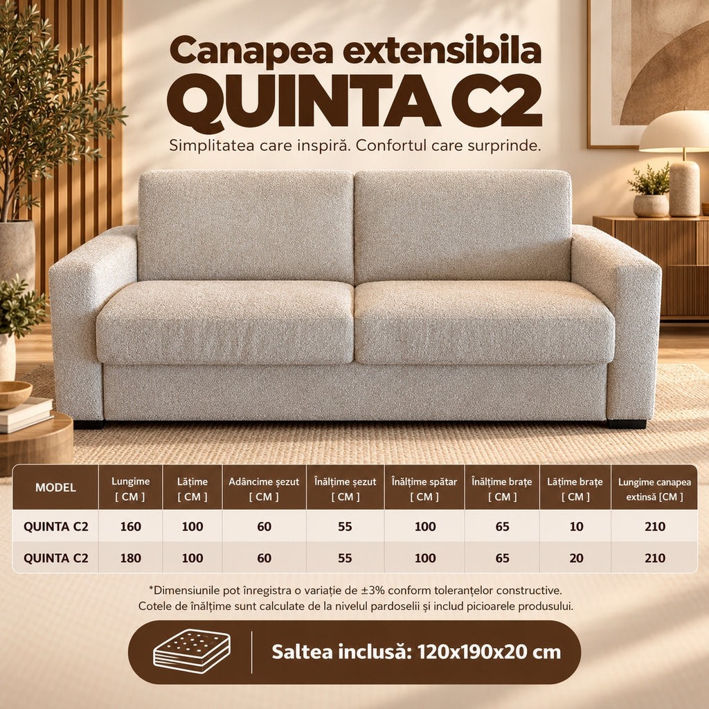 Canapea extensibilă QUINTA C2, dimensiuni QUINTA C2