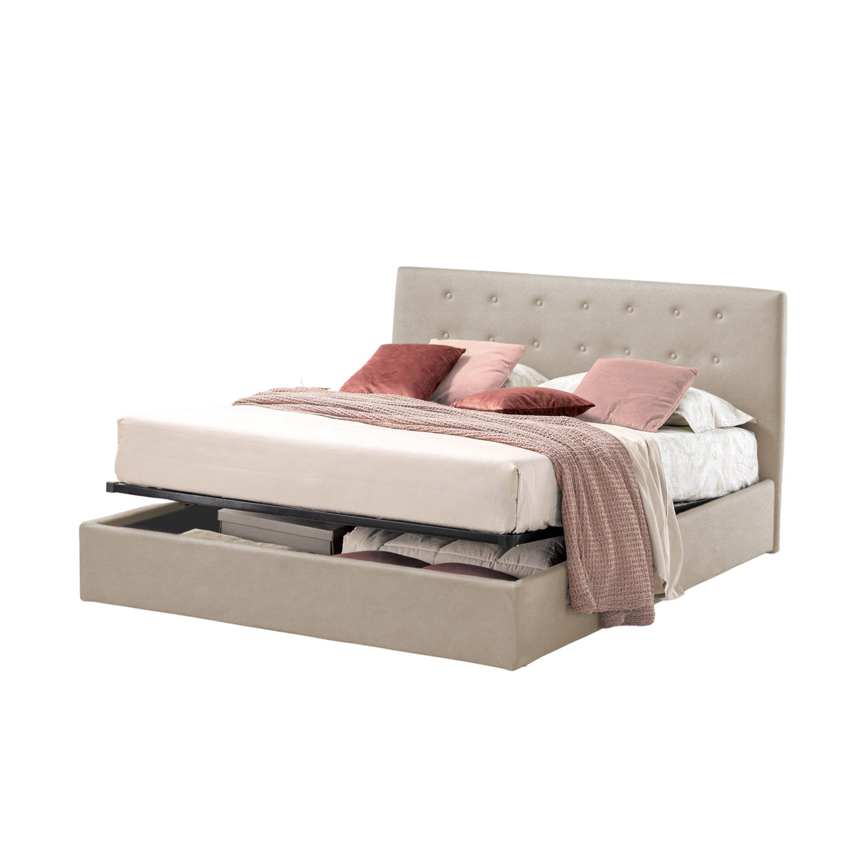 Pat tapițat rabatabil cu ladă de depozitare Abra Promo, Textil Teflonat Anti-Pete
