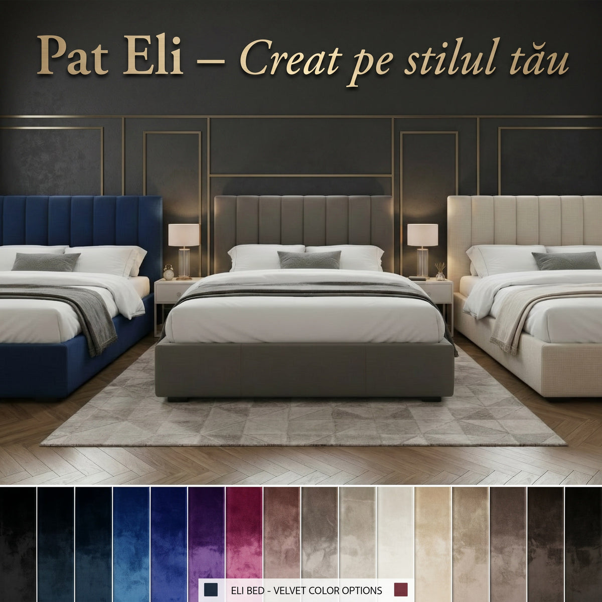 Pat tapițat rabatabil cu ladă de depozitare Eli Promo
