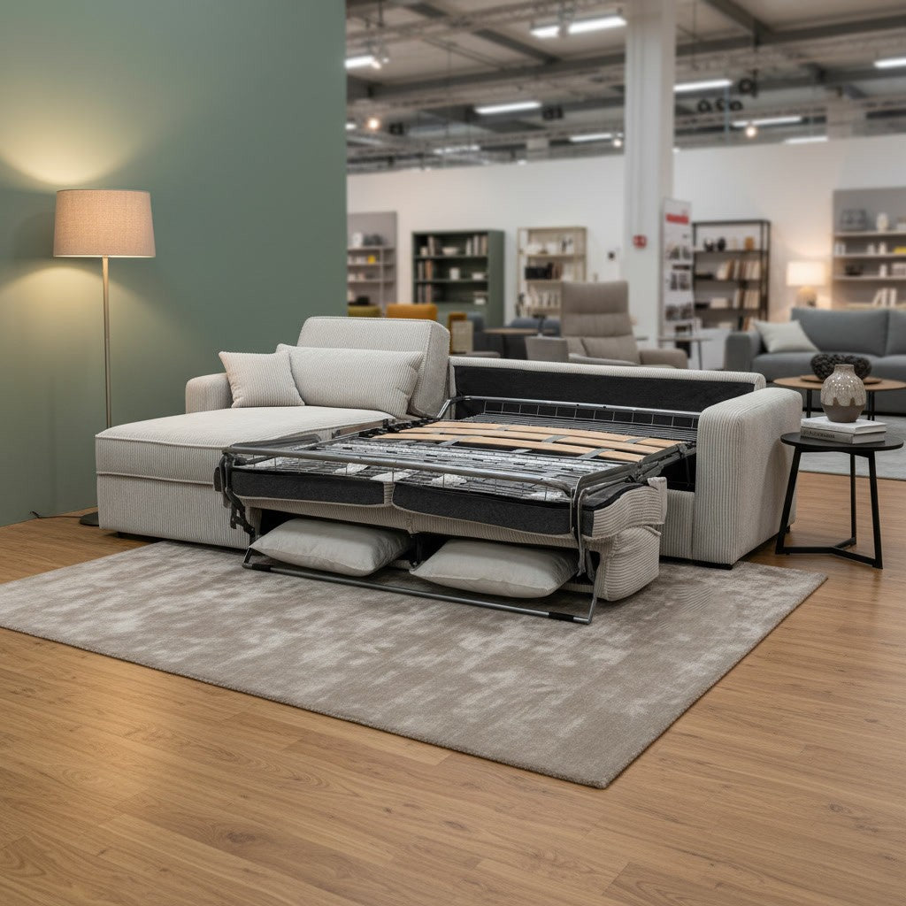 Colțar extensibil MONDOVI 4 locuri cu saltea 140×190 cm, reversibil stânga/dreapta (C3+M)