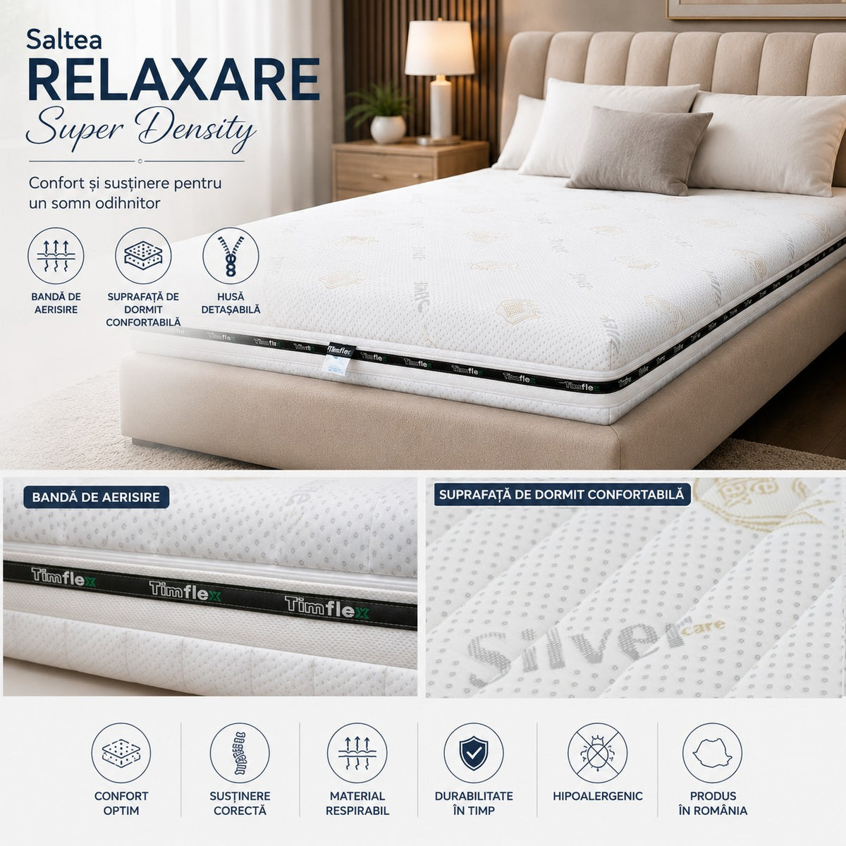 Saltea Relaxare Super Density: bandă de aerisire, husă detașabilă, avantaje